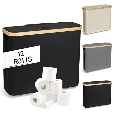 Toilet Paper Storage Box, 1 Count 12-Roll Capacity Toilet Paper Storage Container with Lid, Bathroom Storage Box for Home, Hotel and Salon, Bathroom Organization, Toilet Paper Organizer, Bathroom Accessory, Bathroom Necessities
