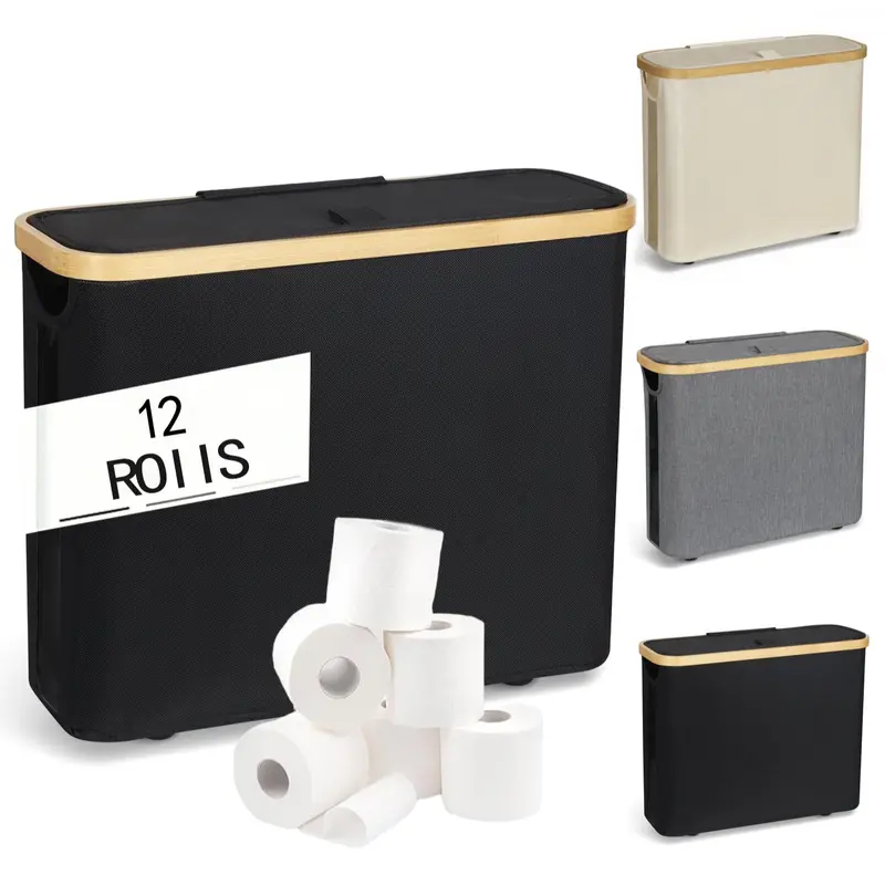 Toilet Paper Storage Box, 1 Count 12-Roll Capacity Toilet Paper Storage Container with Lid, Bathroom Storage Box for Home, Hotel and Salon, Bathroom Organization, Toilet Paper Organizer, Bathroom Accessory, Bathroom Necessities