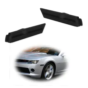 2pcs Smoked Black Lens Front Side Marker lamps Light Housing For 2010 2011 2012 2013 2014 2015 Chevy Camaro, Replace OEM# 92246244 92246245 92246252 92246253 GM2551197