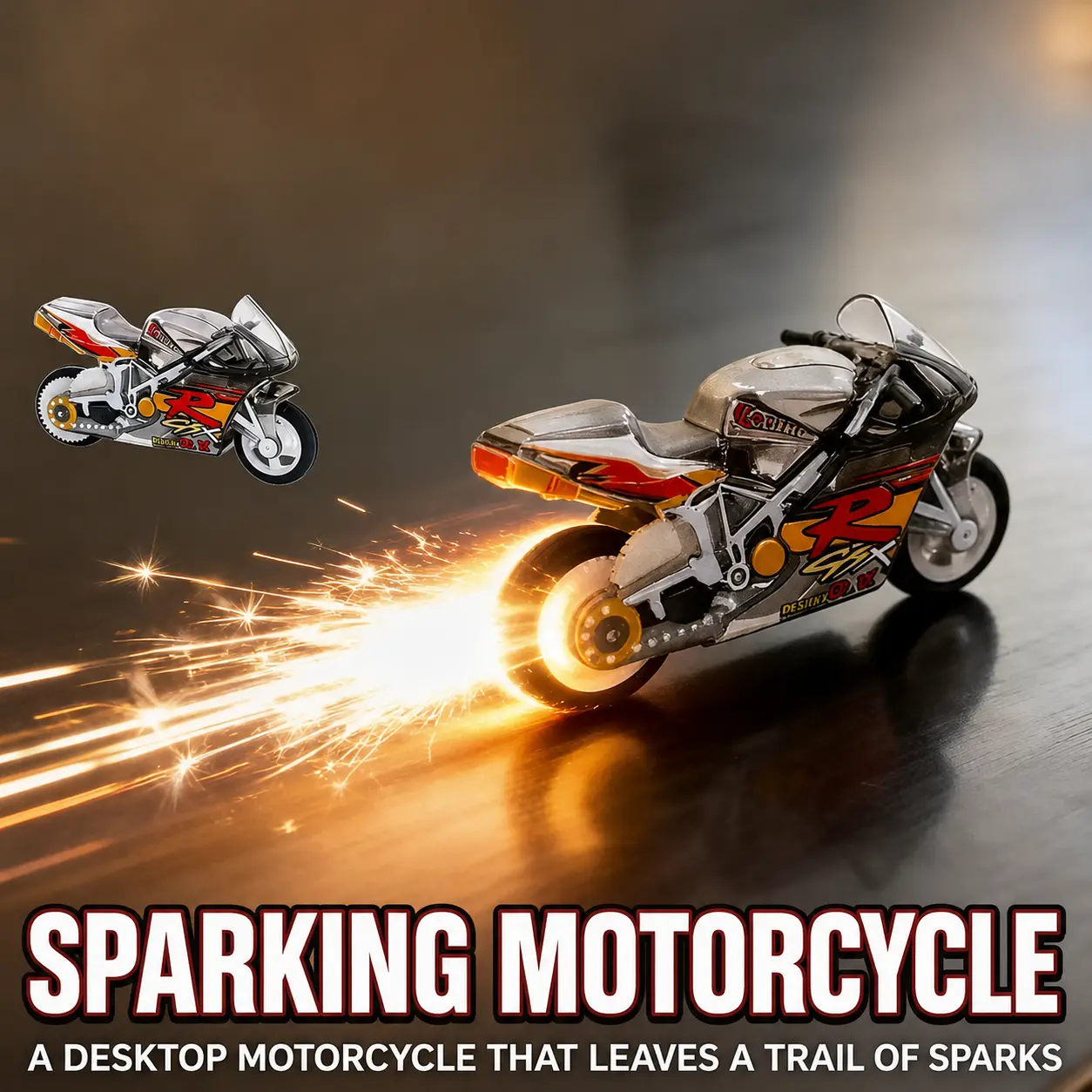 Friction Powered Sparking Motorcycle Toy, Push and Go Mini Racing Bike with Rear Spark Effect, Transparent Desktop Racing Toy, Collectible Novelty Gift for Racing Fans