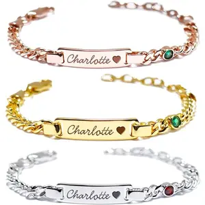 New Children's Name Engraving 12 Birthstone Family Commemorative Gift DIY Stainless Steel Jewelry style