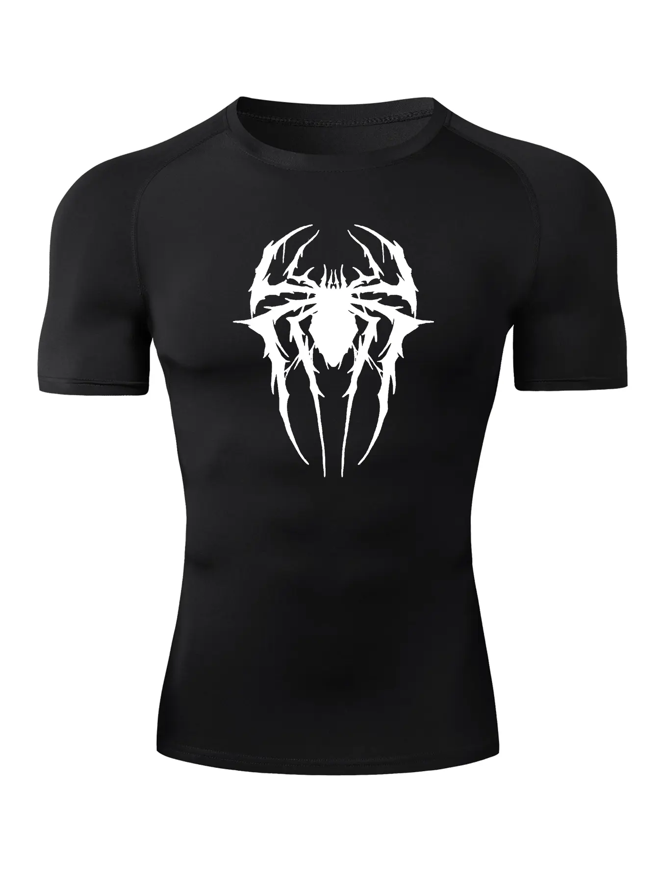 Men's Spider Print Round Neck Compression Tee, Compression Sports Tee, Quick Drying Breathable Short Sleeve T-shirt for Gym Workout Running, Casual Top for Summer