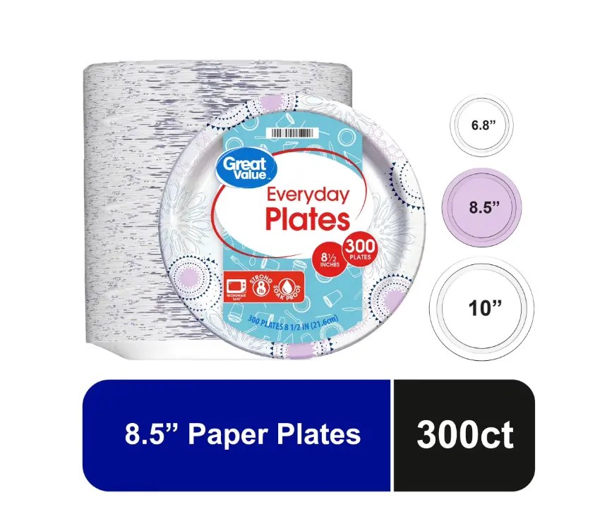 Great Value Everyday Disposable Paper Plate 8.5 inch, 300 Count Great Value Everyday Disposable Paper Plate 8.5 inch, 300 Count