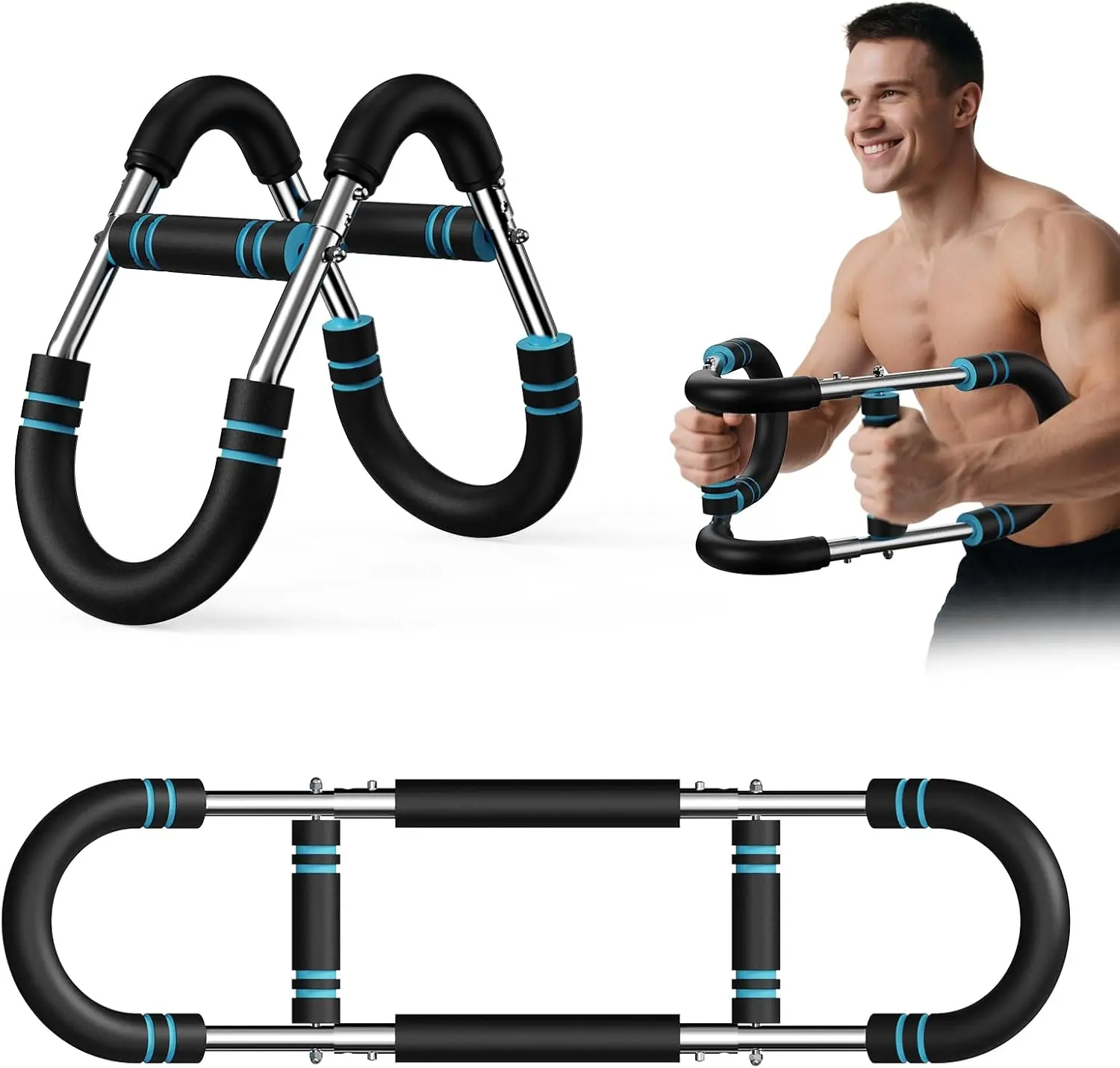 Twister Arm Trainer - Adjustable Resistance 60-100lb for Chest & Arm Workout, Portable Upper Body Strength Training Bar for Home & Gym, Detachable Power Twister Exercise Equipment