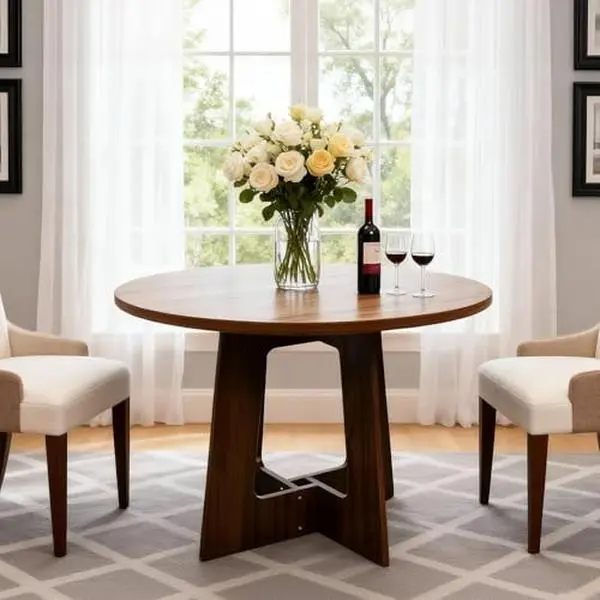 Round Dining Table for 4, 43.3'' Modern Wood Farmhouse Kitchen Table, Circle Dining Tables for Kitchen, Living Room, Cafe, Apartment, Small Spaces, Walnut