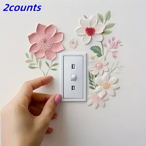 Elegant Floral Light Switch Stickers Set, Self-Adhesive Removable PVC Decals with Flowers & Leaves for Living Room Decor
