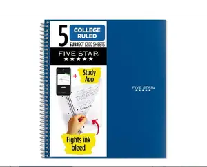 Spiral Notebook + Study App, 5 Subject, Water Resistant Cover, 8-1/2" x 11", 200 Sheets, Blue