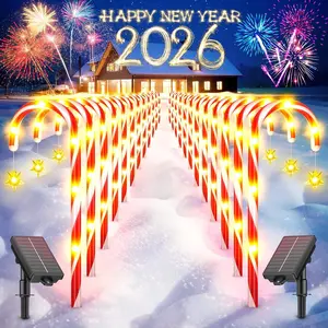 2026 New Christmas Decor, 12 Pcs Solar Candy Cane Lights, USB Rechargeable, 8 Modes, 72 Leds Waterproof, Outdoor Garden Path Decorations