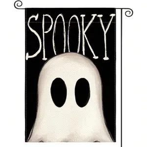 1pc Halloween Ghost Garden Flag 12x18 Inches Double Sided Outdoor, Spooky Yard Outdoor Decoration Flag Does Not Include Flagpole
