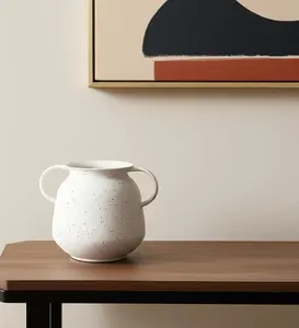 360 stand 7 in. White Speckle Handmade Metal Amphora Vase - Modern Form, Watertight Seal, Ideal Table Centerpiece for Home Decor & Gift Idea, Decorative Vase