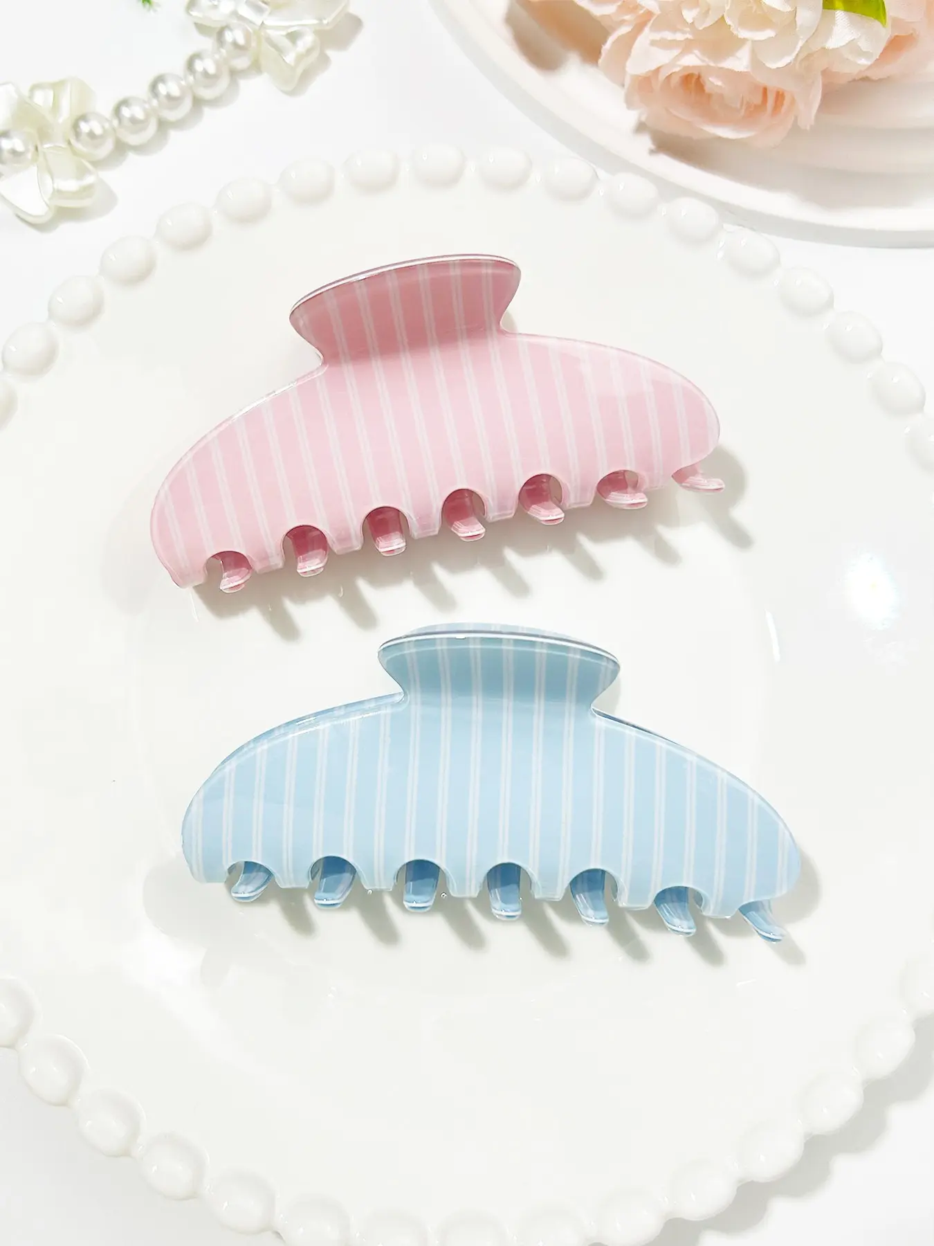 2pcs Fashion Blue Striped Fun Claw Clips, Simple Color Block Hair Accessories, Ideal for Half-Up, Bun, School, Office, Daily Use, Gifts, Weddings, Vacations  Casual Everyday Hair Accessories