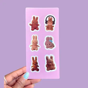 Cute Brown Miffy Bunny Sticker Sheet  Glossy Kawaii Plush Stickers for Journals & Aesthetic Decor