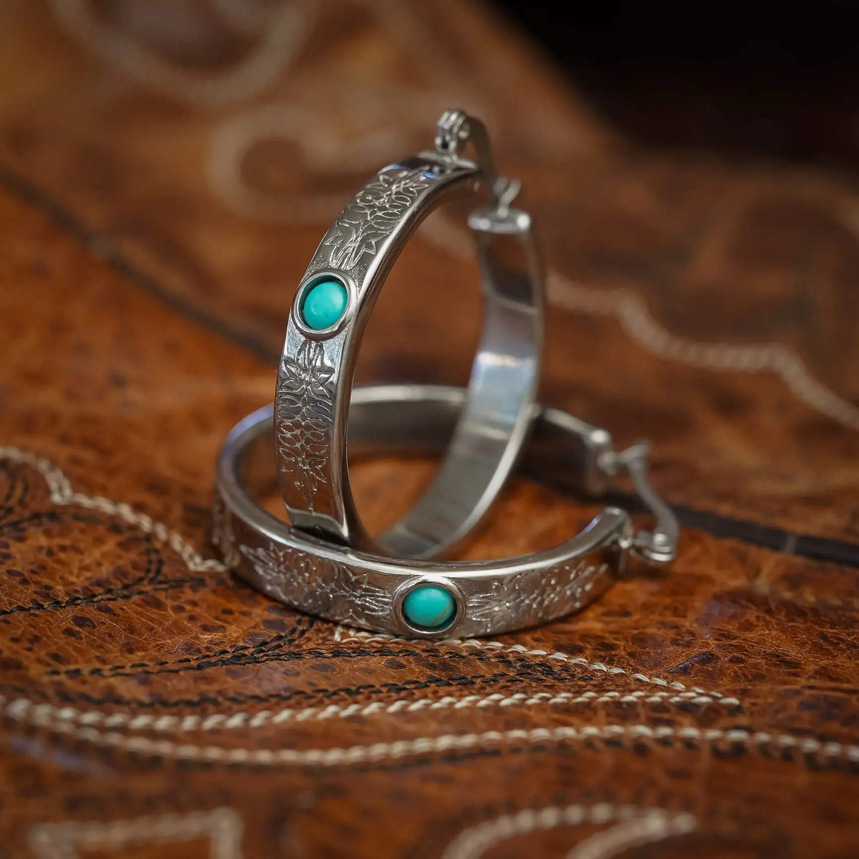 The Bootstitch Hoops - Turquoise Earrings with Bootstitch Design The Bootstitch Hoops - Turquoise Earrings with Bootstitch Design