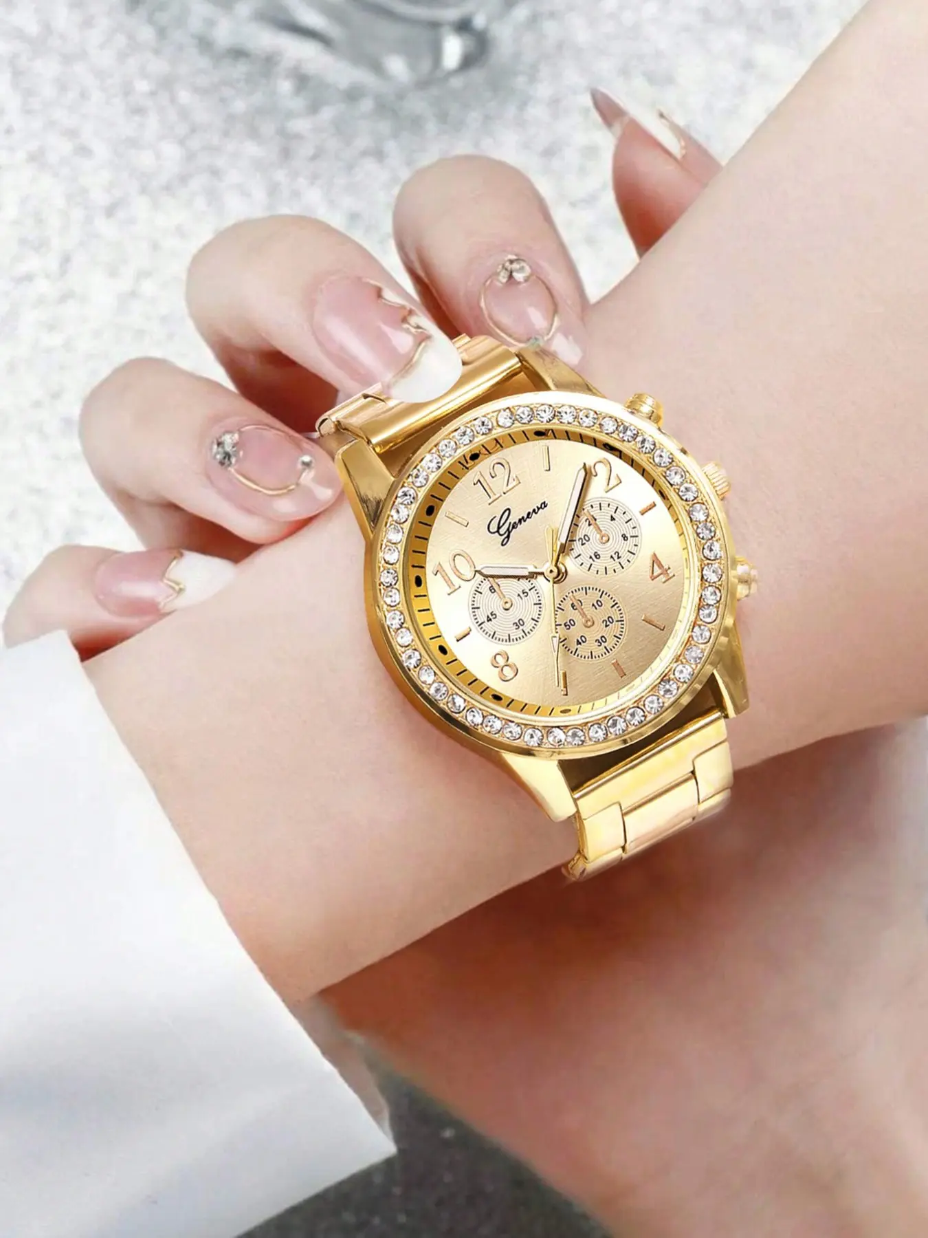 Geneva White watch + Boho Stone Bracelet Set Matching Trendy Chic Everyday Style Geneva Platinum White & Silver Tone Rhinestones Ladies Watch  main image 4