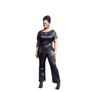 Sophisticated Black Silk Jumpsuit with Crew Neck - Chic & Elegant Women's Wear for Formal Events - Smooth Silk Fabric for Timeless Sophistication Fit - Versatile Appeal