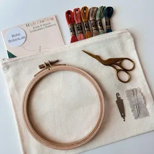 Canvas Zipper Bag Stick & Stitch Patterns Embroidery Kit - Make Your Own Kit!