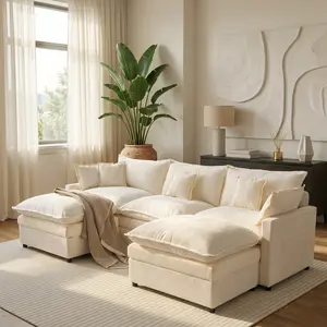 CAODOC 108” U Shaped Modular Sectional Sofa, Comfy Cloud 3 Seater with 2 Movable Ottomans, Deep Seat Chenille Couch for Living Room Apartment Bedroom, Flexible Free Combination Layout, Lounge Movie Night Naps Guest Sleeper Setup