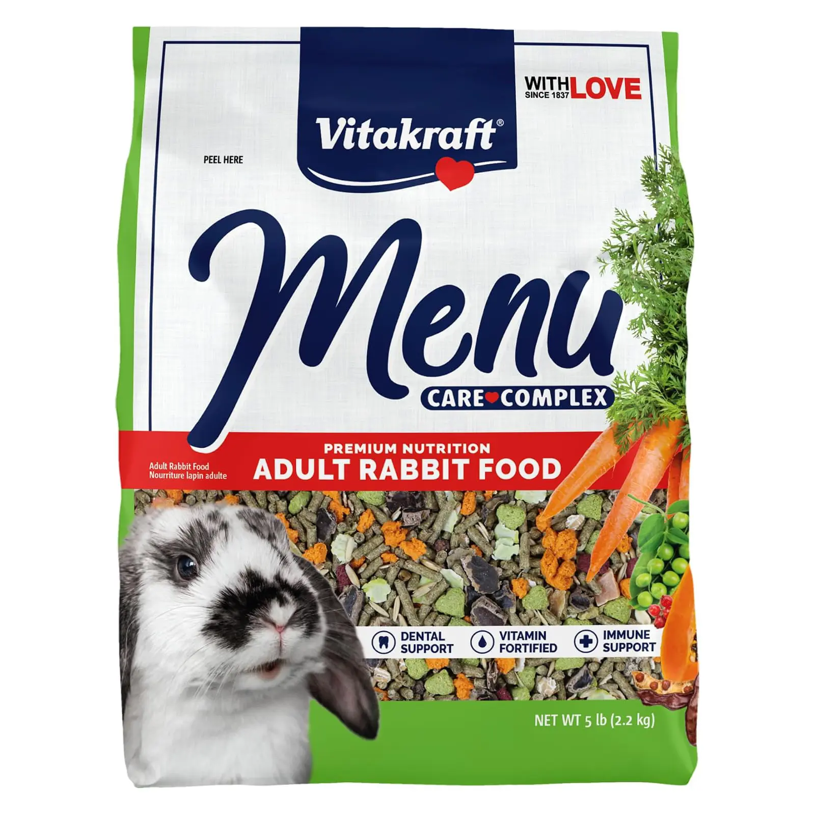 Vitakraft Menu Premium Rabbit Food - Alfalfa Pellets Blend - Vitamin and Mineral Fortified, Carrots, Greens, Grains, Fruits, 5 Lb.