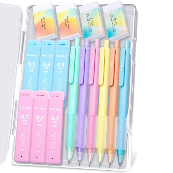 Mother's Day Gift Mechanical Pencil Set – 6 Pastel Pencils (0.5mm & 0.7mm) with HB Lead Refills & Erasers, Cute Aesthetic School & Office Supplies for Writing, Drawing & Sketching