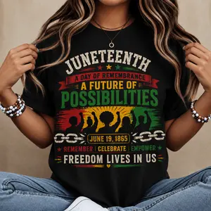 Juneteenth Freedom Lives In Us Graphic T-Shirt, Women’s Casual Short Sleeve Tee, 1865 Black History Remembrance Print Top, Summer Holiday Streetwear Shirt for Celebration