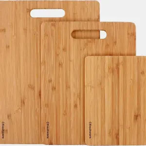 Bamboo Cutting Boards for Kitchen – [Set of 3] Wood Cutting Board Set for Meat, Veggies, Cheese & Fruit – Knife-Friendly Serving Trays with Handles Freshware