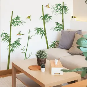 Bamboo & Bird Pattern Wall Sticker, 4 Counts/set Self Adhesive Wall Decal, Decorative Sticker for Home Living Room Bedroom, Ornaments