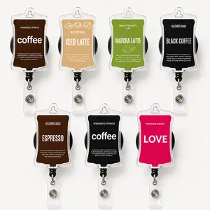 2D Funny Coffee IV Bag Acrylic Badge Reel Retractable ID Card Holder Name Tag Clip For Nurse Doctor Hospital Employee