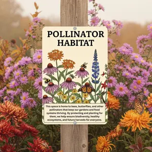 Native Plant Pollinator Habitat Sign - Promotes Biodiversity & Healthy Ecosystems - Ideal for Gardens & Outdoor Spaces