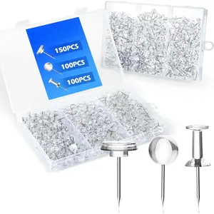 350 count Assorted Clear Push Pins, 3 Styles Thumb Tacks Set for Bulletin Board, Cork Board and Wall Maps Pictures Displays, Plastic  Pushpins Count in  Box for Office  Supplies