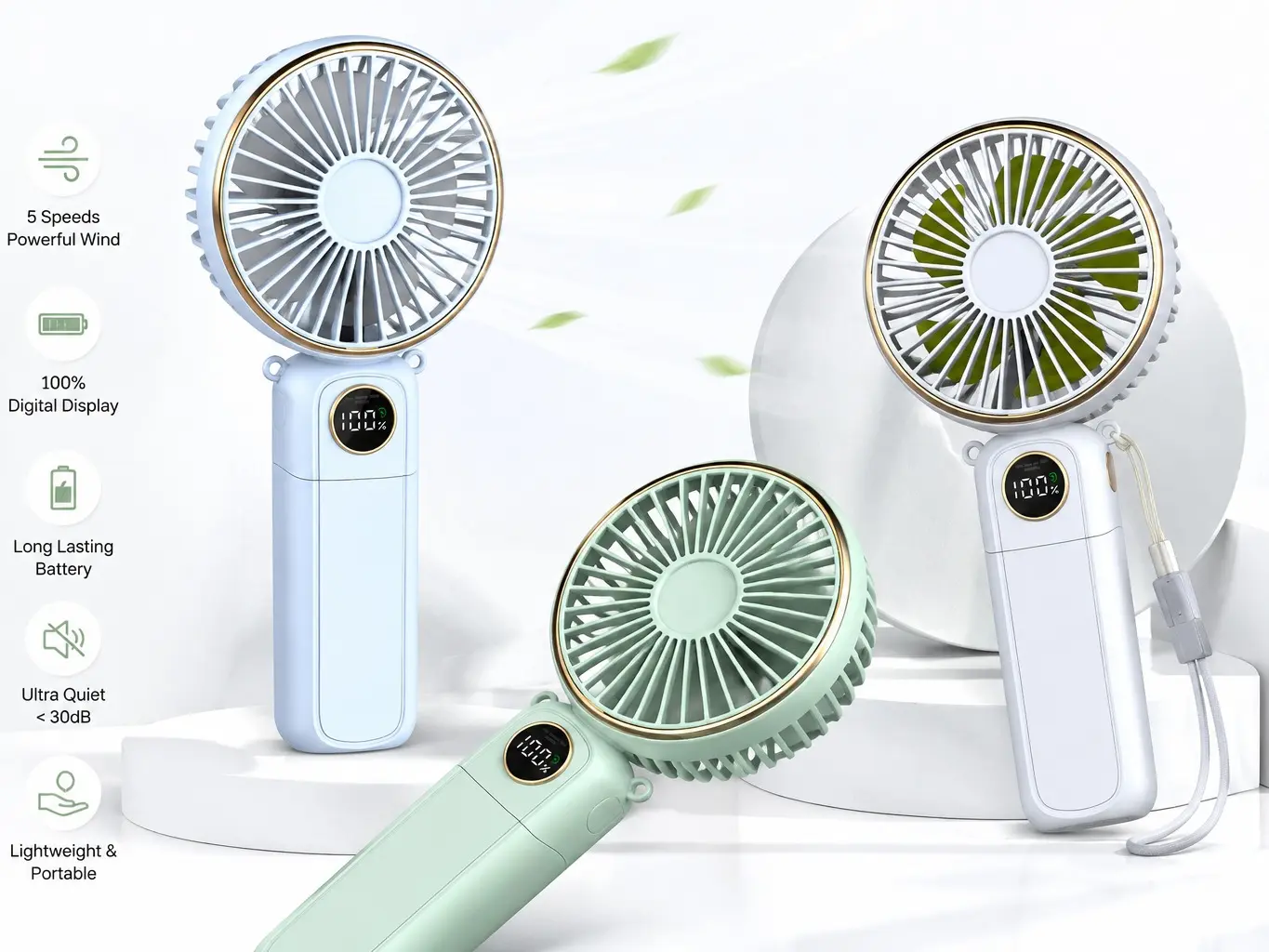 Portable handheld fan with 6-speed wind, powered by a 5200mAh battery, lasts up to 12 hours. 3-in-1 rechargeable handheld fan with turbo technology cooling fan, perfect for outdoor activities, travel, and Father's Day gifts. foldable para con