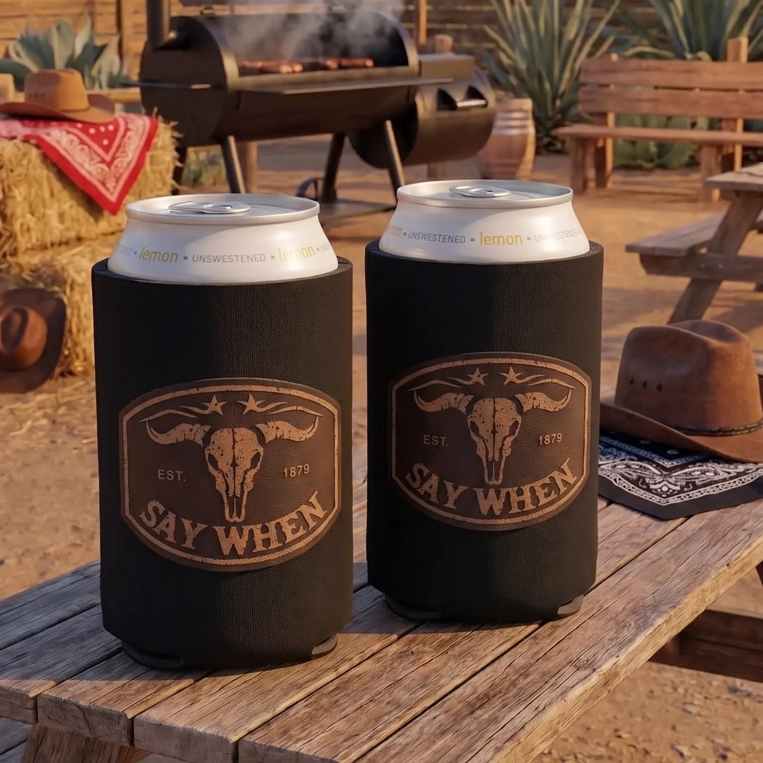 Doc Holiday Insulated Beer Can Cooler Sleeve, Hand Drink Holder/ Rustic Patch for Regular Can/Slim Can, Personalized beverage insulators, Iconic Tombstone Quotes
