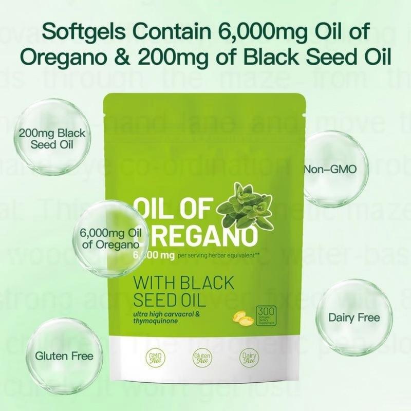Oil of Oregano with Black Seed Oil 300 Capsules | Natural Antioxidants | Nutritional Support | Highly Effective Botanicals Dietary Healthcare Supplement