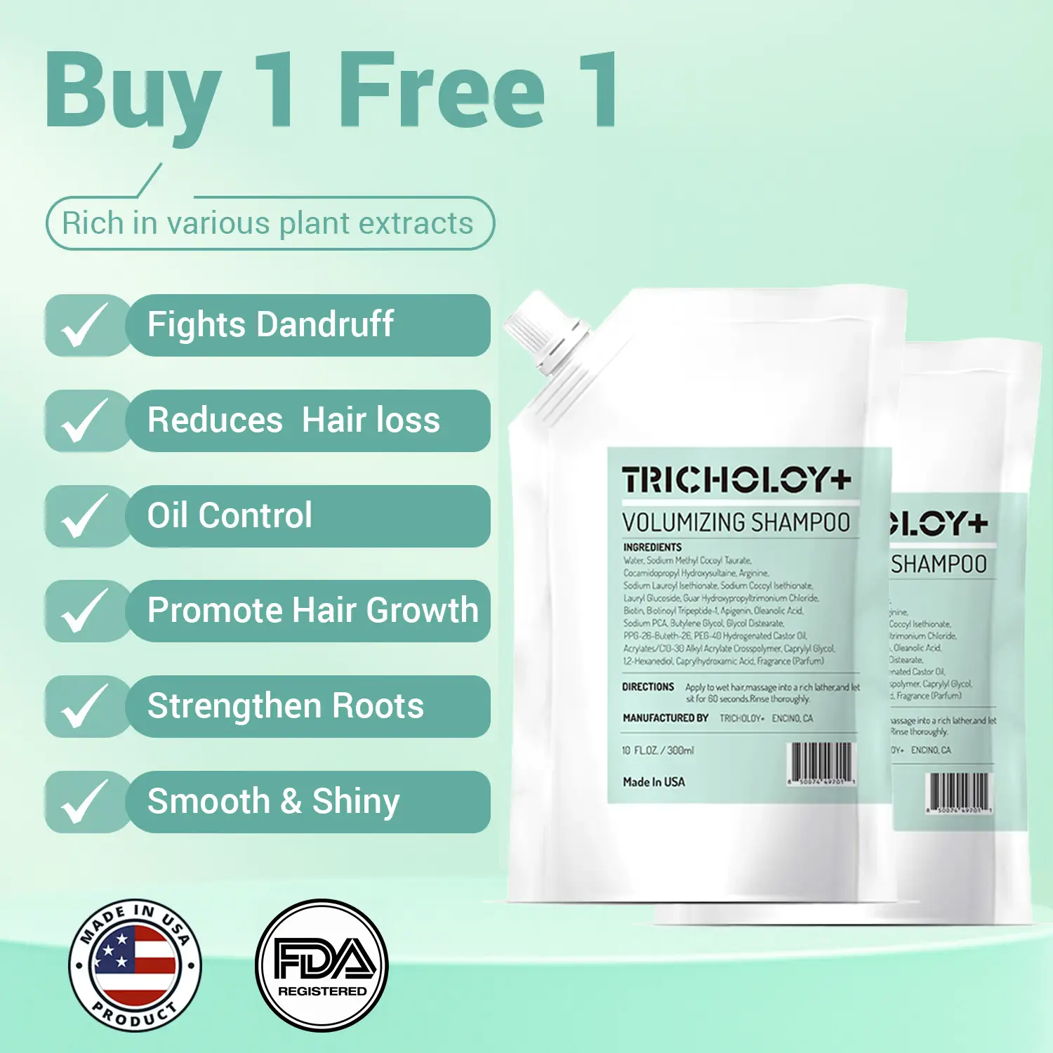 [SALE Buy 1 Get 1 Free] Tricholoy+ Anti-Hair Fall & Less Shedding & Volumizing Shampoo | Biotin, Arginine & Oleanolic Acid | Strengthens Roots | Promo