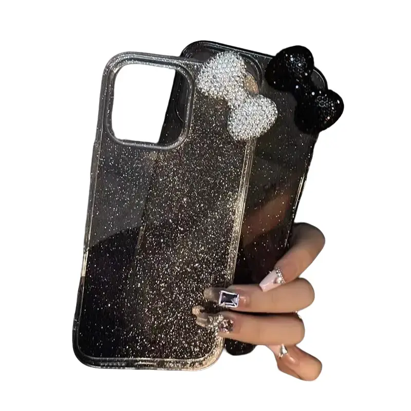 Luxury Transparent 3D Diamond Bowknot Glitter  For iPhone 16 17 Pro Max 15 14 13 12 11 Pro 7 8 Plus 17Air Soft Cover film  jelly  bigfoot case