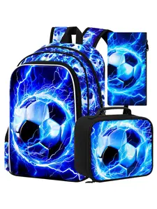 Soccer Lightning UV Print 3-Piece Backpack Set, School Backpack, Insulated Lunch Bag, Pencil Pouch, Water-Resistant, Durable, Kid-Approved