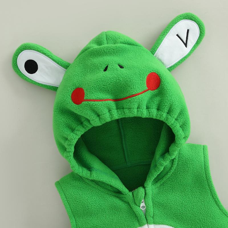 Newborn Baby Boy Girl Halloween Costume Frog Costume Sleeveless Hood Zipper Romper and Solid Socks Baby Halloween Outfit