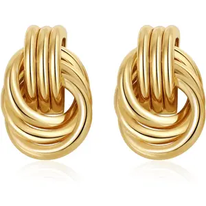 Trendy Gold Plated Knot Earrings for Women Chunky Statement Drop Dangle Earrings Lightweight Hypoallergenic Fashion Accessories Gold Jewelry Gifts for Womens based daily