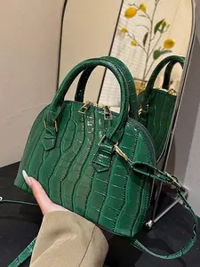 Women's Retro Crocodile Texture Shell Bag, Pure Color Simple Fashion Shoulder Crossbody Bag, Versatile Single-Shoulder Handbag