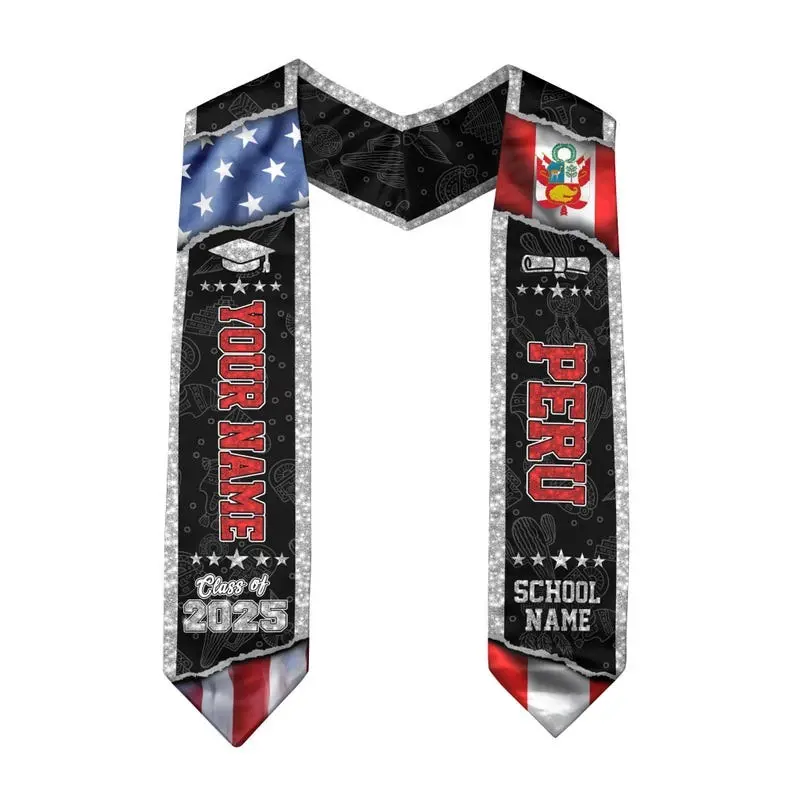 Personalized Peru Graduation Sash, Peruvians American Flag Graduation Sash 2025, Custom Peruvians Stole, Peru Stole 2025, Graduation Class Of 2025