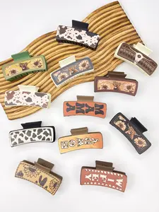 4pcs women's cute cow hair claws retro style coffee color fashion autumn and winter hair accessories large square shark clip suitable for shiny, New Year gifts, daily beautiful hair accessories Hair Clip Set