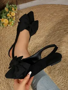 Women's New Arrival Sandals, American Retro Style, Bow Design, Casual Flat Shoes, 70s Sweet Girl, All Seasons, Plain Pattern