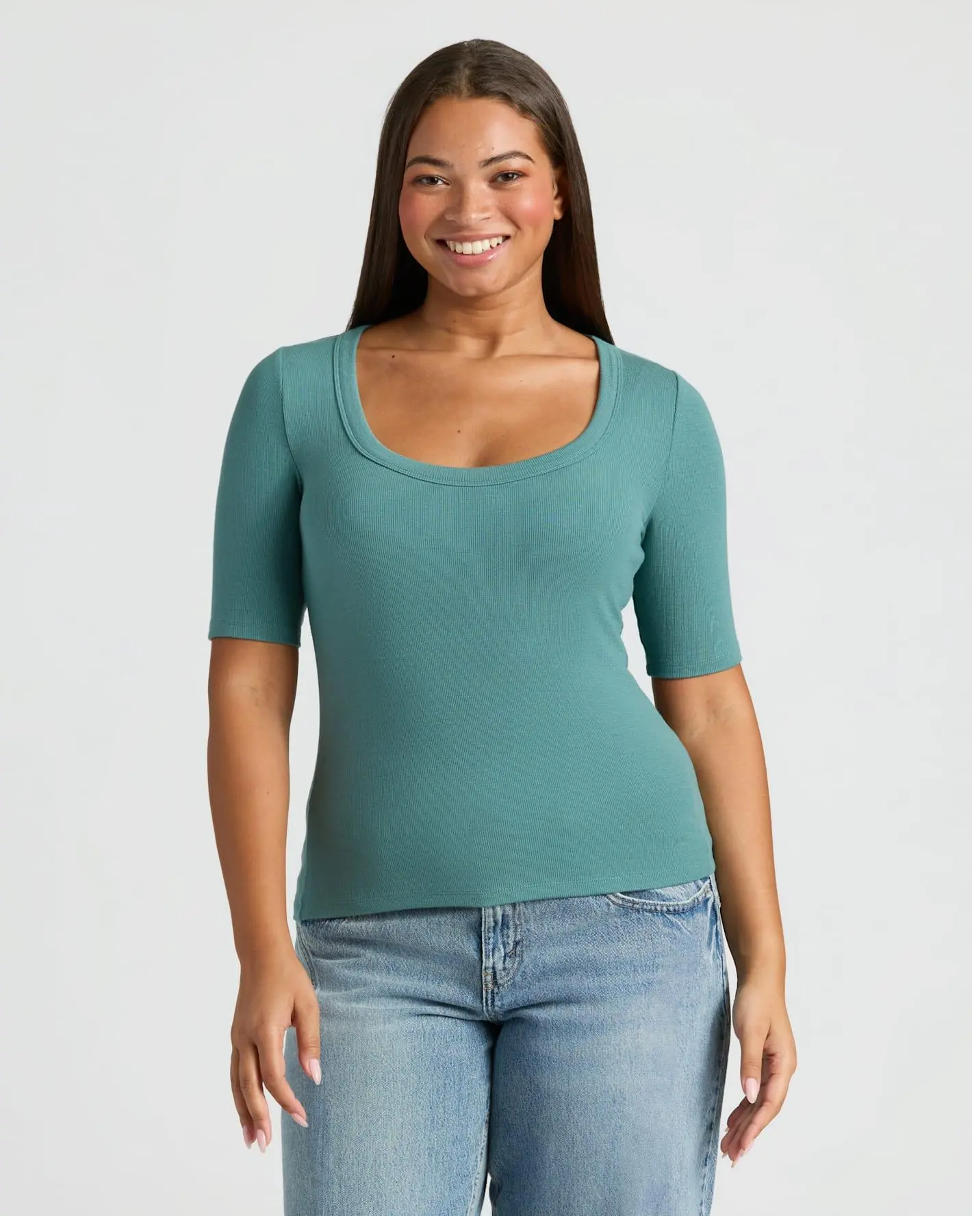 True Classic Women’s Ribbed 3/4 Sleeve Scoop Neck Tee – Soft Modal Stretch Top for Transitional Weather, Casual Wear, Layering, or Women’s Wardrobe Essentials