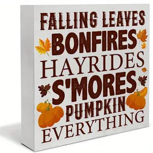 Fall Themed Desk Sign, Rustic Fall Decor, Maple Leaves Pumpkins Decor for Home Office Room Kitchen Desk Shelf Decor, Festival Gift, Desk Signage Decoration, Novelty Decor, Home Decor Products