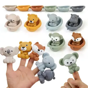 Baby Bath Toy, 1 Set Cute Animal Design Stacking Boat Toy, Finger Puppet Toy, Fun Bathing Toy for Shower Bathtub Swimming Pool