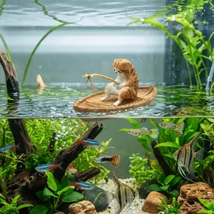 A Set of Adorable Cats Fishing on a Boat, Made of Durable Resin with Realistic Details, Perfect for Aquarium Decoration, Fish Tank Ornament & Marine-Themed Micro Landscape