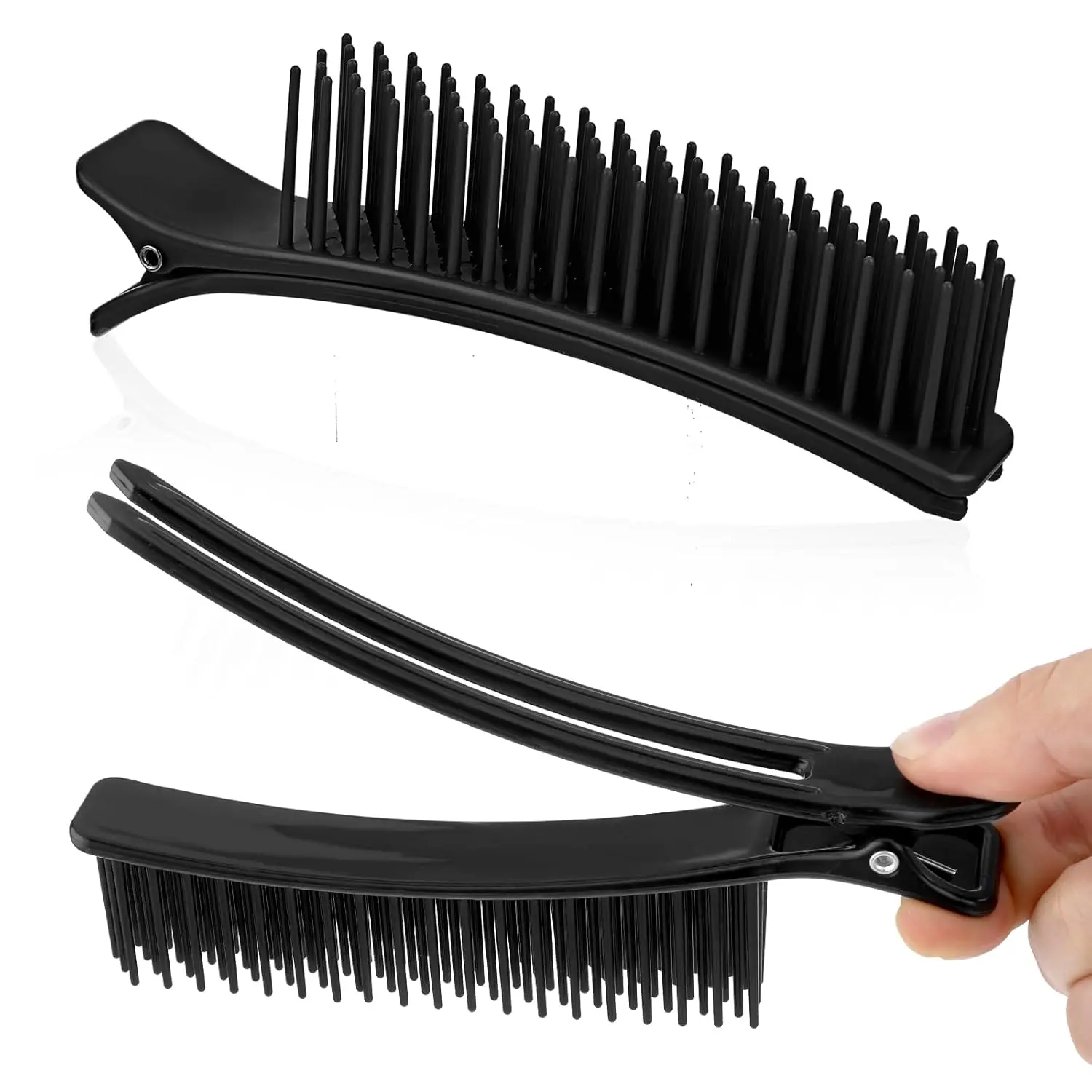 Hair Sectioning Clips Set (2 Pcs) - Professional Grip Clips for Hairstyling, , Coloring at Salon or  (Black)