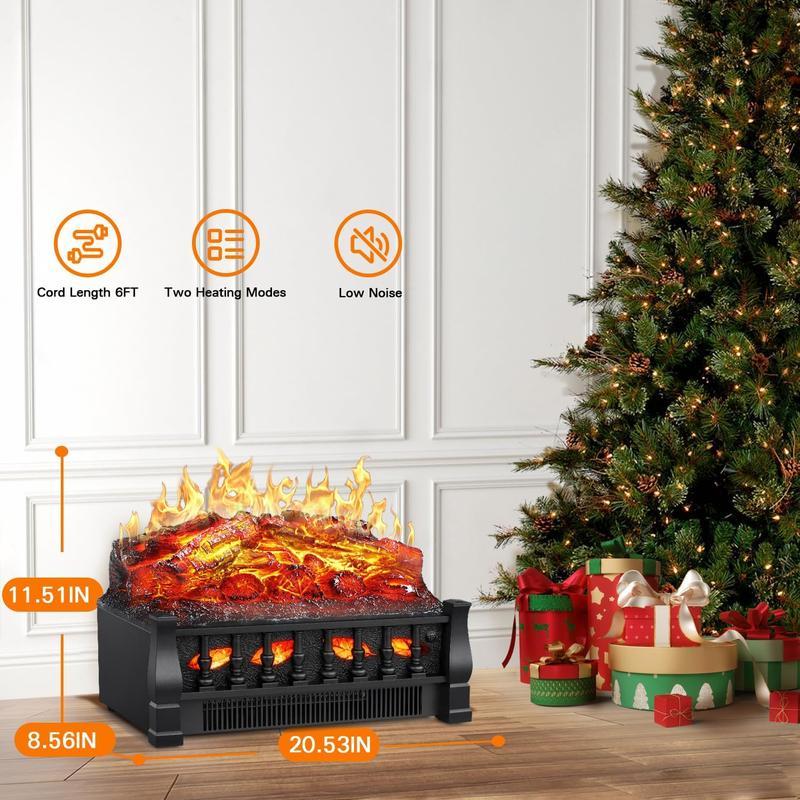 R.W.FLAME Electric Fireplace Insert Log Heater 21",750W/1500W Adjustable 5 Flame Brightness&Speed, Fireplace Insert with Realistic Ember Bed&Traditional Brown Log,Overheat Protection&Remote Control