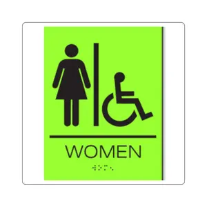 Accessible Women’s Square Stickers, Gender Equality Stickers, Bathroom Signs, Skateboard Decals, Neon Green Vinyl Stickers