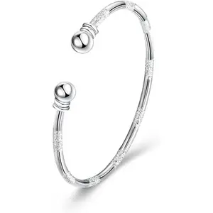 Sterling Silver Bangle Bracelet, Fashion Simple Open Bangles Cuff bracelets for Women