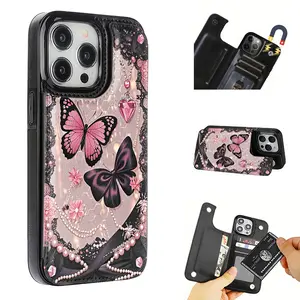 Phone Case: Dark Butterfly Pattern Synthetic Leather Magnetic Phone Case, suitable for iPhone 17/16/15/14/13/12, can hold credit cards and cash, a holiday gift for friends, family, and yourself